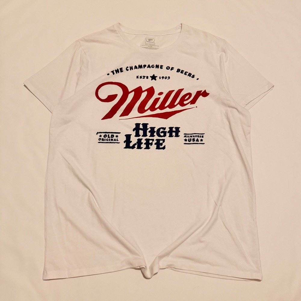 Miller High Life T-Shirt Mens XL White Graphic Short Sleeve Beer Tee